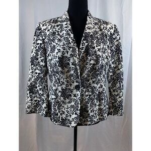 Kate Hill Women's Size 6 White Black Floral Business Career Blazer‎